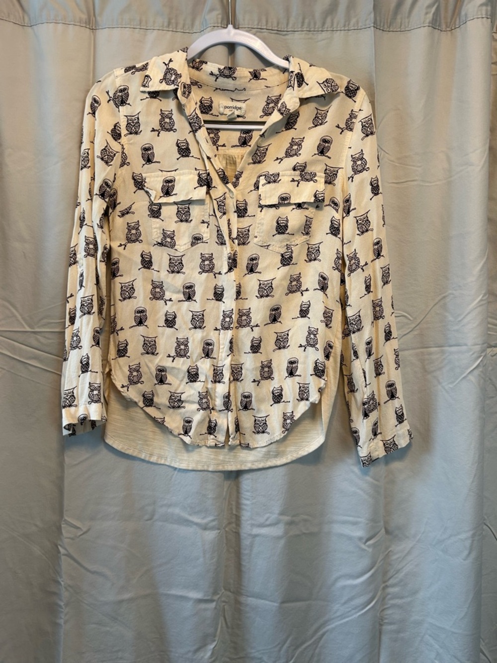 Cute porridge Cream Owl Print Button-Down Shirt